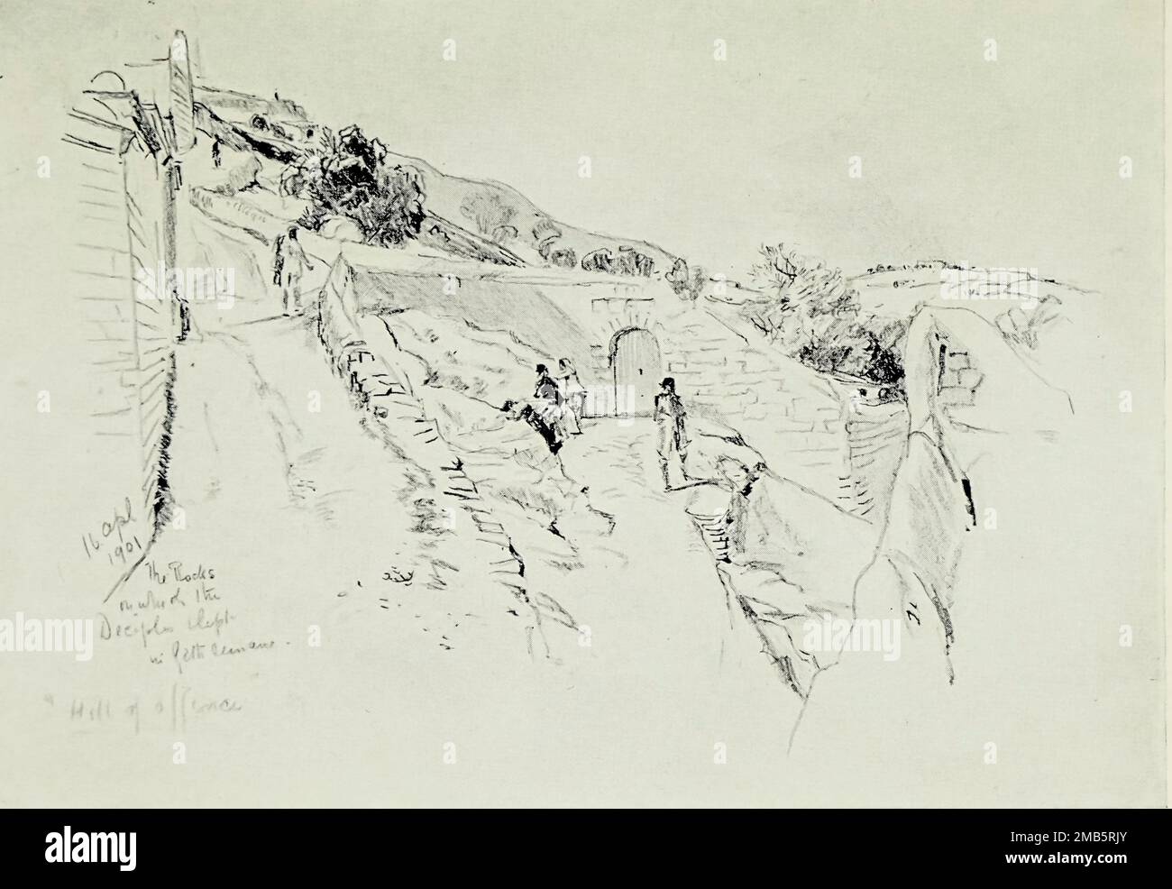 On the Mount of Olives, where the Disciples slept during the Agony in the Garden Sketched by John Fulleylove from the book ' The Holy land ' Described by John Kelman 1864-1929 Publication date 1902 Publisher London : A. & C. Black Stock Photo