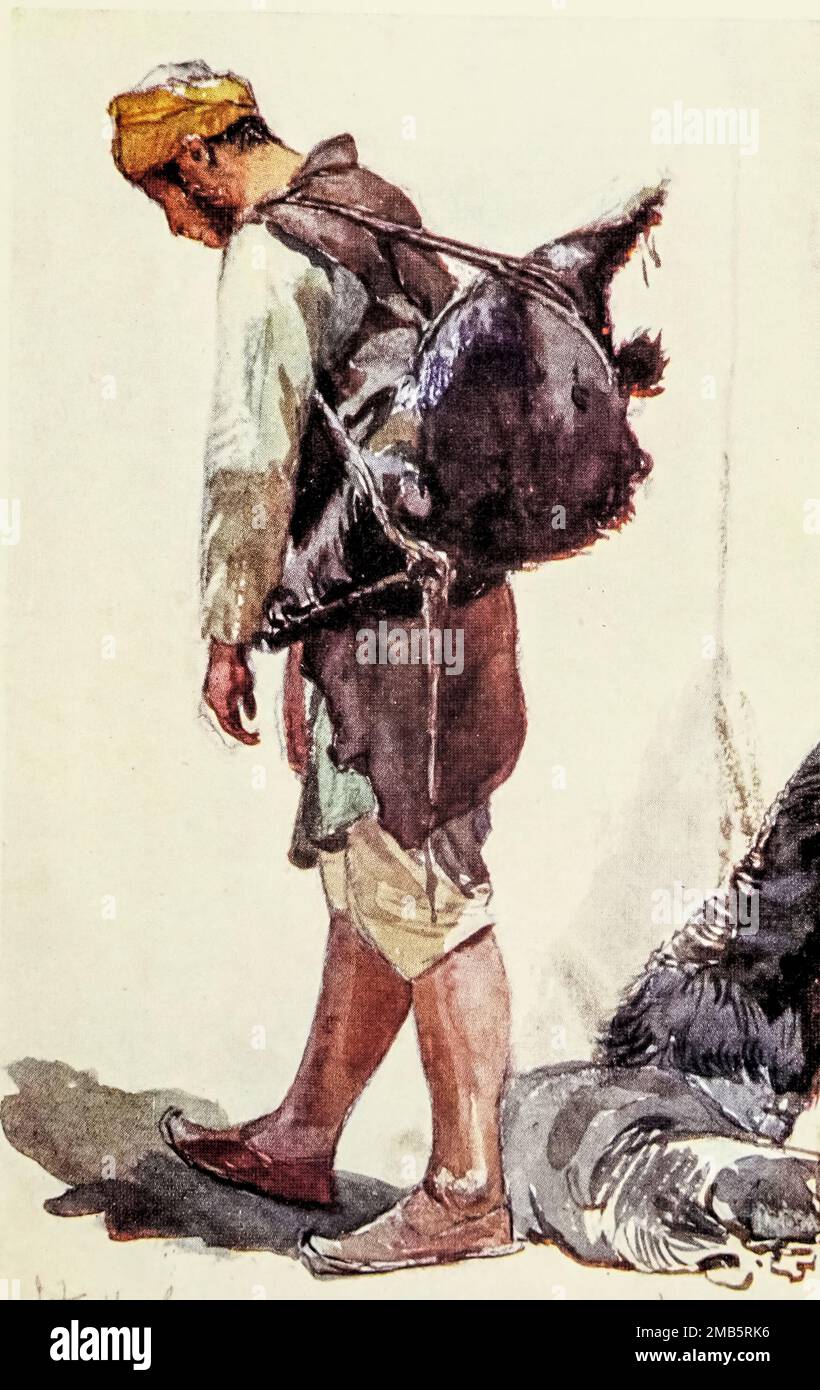 Water-Carrier (standing figure) Painted by John Fulleylove from the book ' The Holy land ' Described by John Kelman 1864-1929 Publication date 1902 Publisher London : A. & C. Black Stock Photo