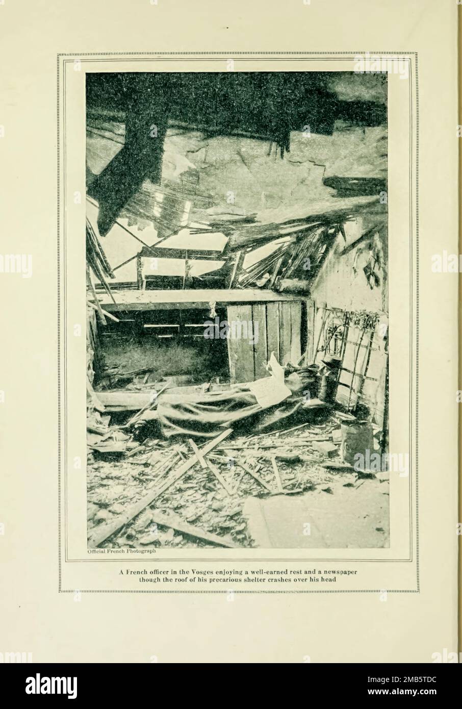 French Officer in a Shattered House in the Vosges from the book The story of the great war; the complete historical records of events to date DIPLOMATIC AND STATE PAPERS by Reynolds, Francis Joseph, 1867-1937; Churchill, Allen Leon; Miller, Francis Trevelyan, 1877-1959; Wood, Leonard, 1860-1927; Knight, Austin Melvin, 1854-1927; Palmer, Frederick, 1873-1958; Simonds, Frank Herbert, 1878-; Ruhl, Arthur Brown, 1876-  Volume VII Published 1920 Stock Photo