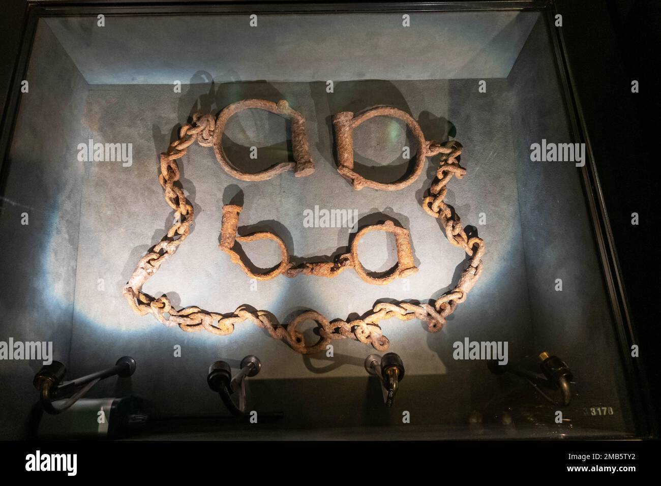 Shackles -- a set of chains in the International Slavery Museum in Liverpool Stock Photo