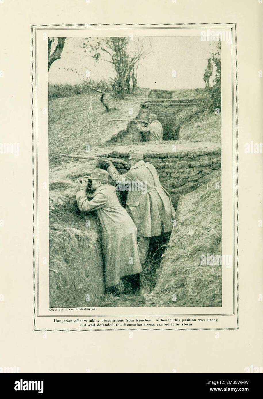 Hungarian Observers in Trenches taken by Storm from the book The story of the great war; the complete historical records of events to date DIPLOMATIC AND STATE PAPERS by Reynolds, Francis Joseph, 1867-1937; Churchill, Allen Leon; Miller, Francis Trevelyan, 1877-1959; Wood, Leonard, 1860-1927; Knight, Austin Melvin, 1854-1927; Palmer, Frederick, 1873-1958; Simonds, Frank Herbert, 1878-; Ruhl, Arthur Brown, 1876-  Volume VIII Published 1920 Stock Photo