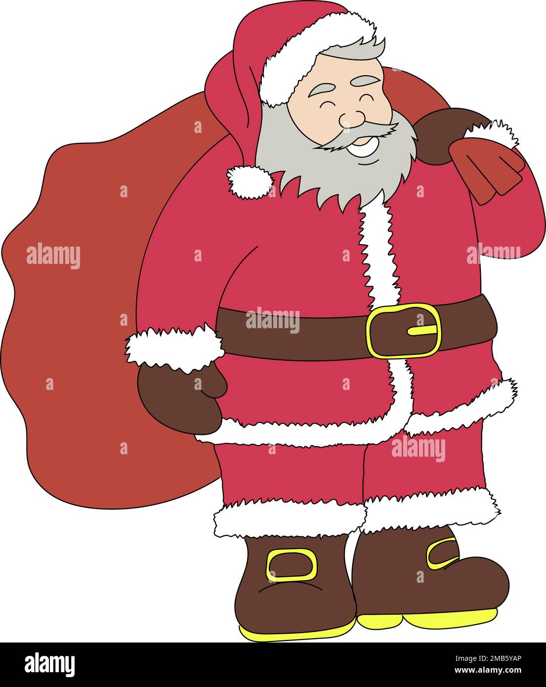 Smiling Chistmas character Santa Claus in red with huge gift bag on ...