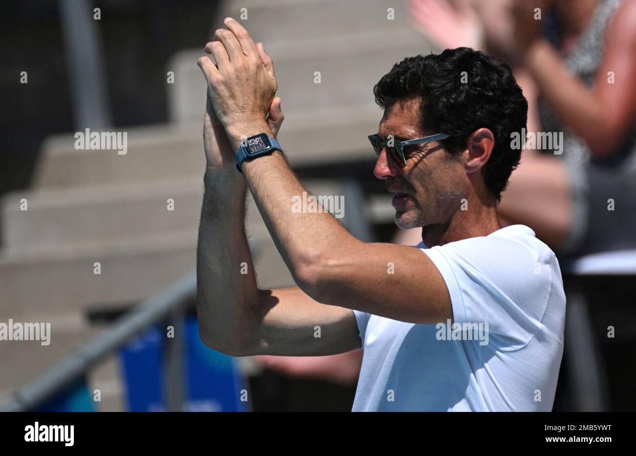 Spain head coach Miguel Angel Oca Gaia reacts during the Womens water polo classification match between France and Spain at the 19th FINA World Championships in Budapest, Hungary, Thursday, June 30, 2022