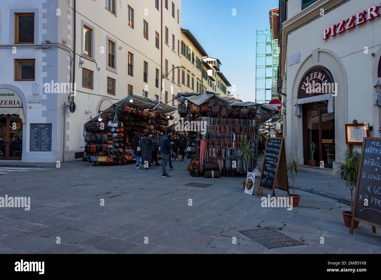 Italy Local travel, market in San Lorenzo, Florence Stock Photo