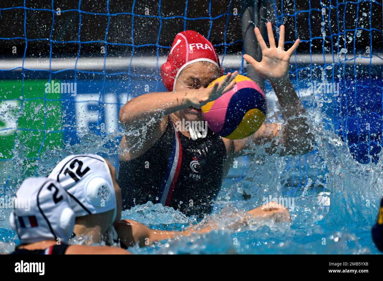 Chloe Vidal of France in action during the Women's water polo  classification match between France and Spain at the 19th FINA World  Championships in Budapest, Hungary, Thursday, June 30, 2022. (AP Photo/Anna