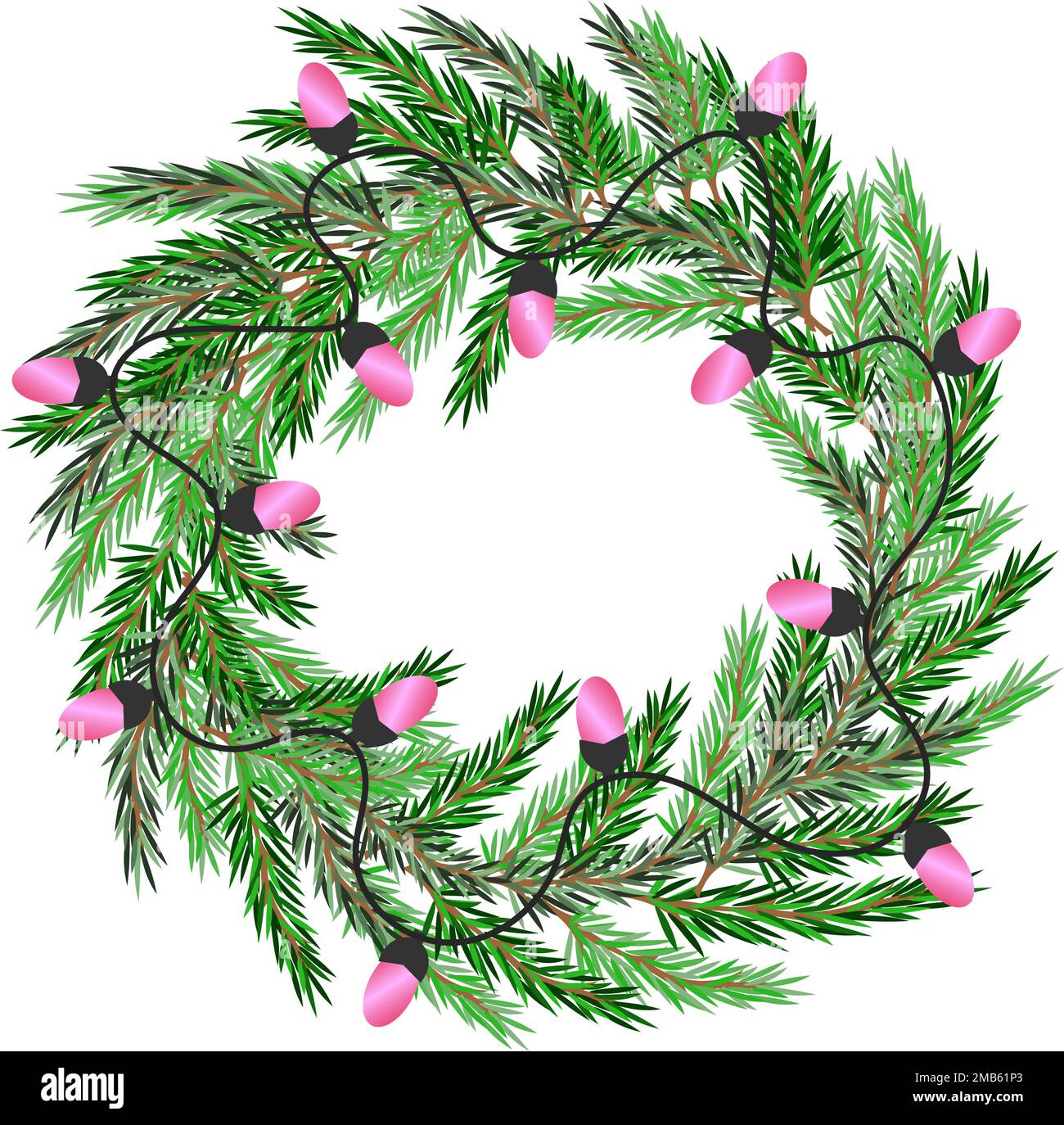 Photo realistic winter Christmas wreath with evergreen branches and