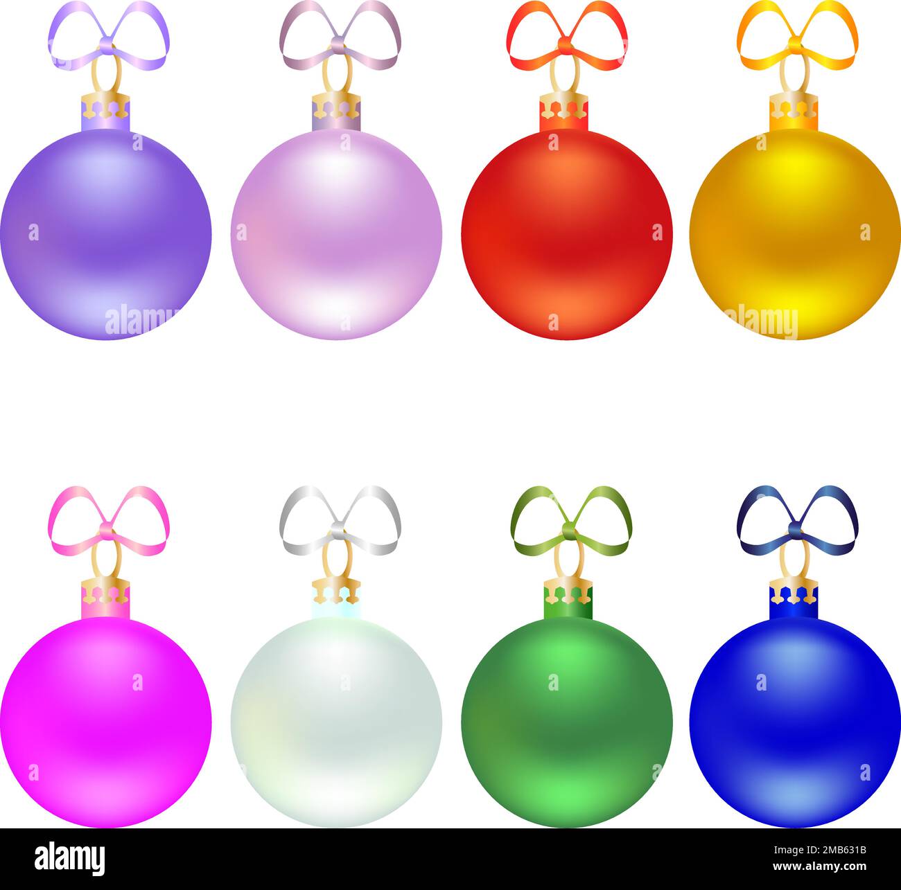 Set of photo realistic christmas tree balls decorated with bows on a ...