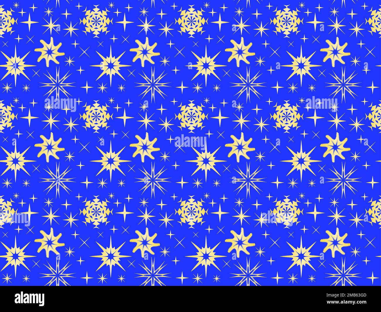 Winter seamless pattern with golden gradient snowflakes on a bright blue backdrop Stock Vector