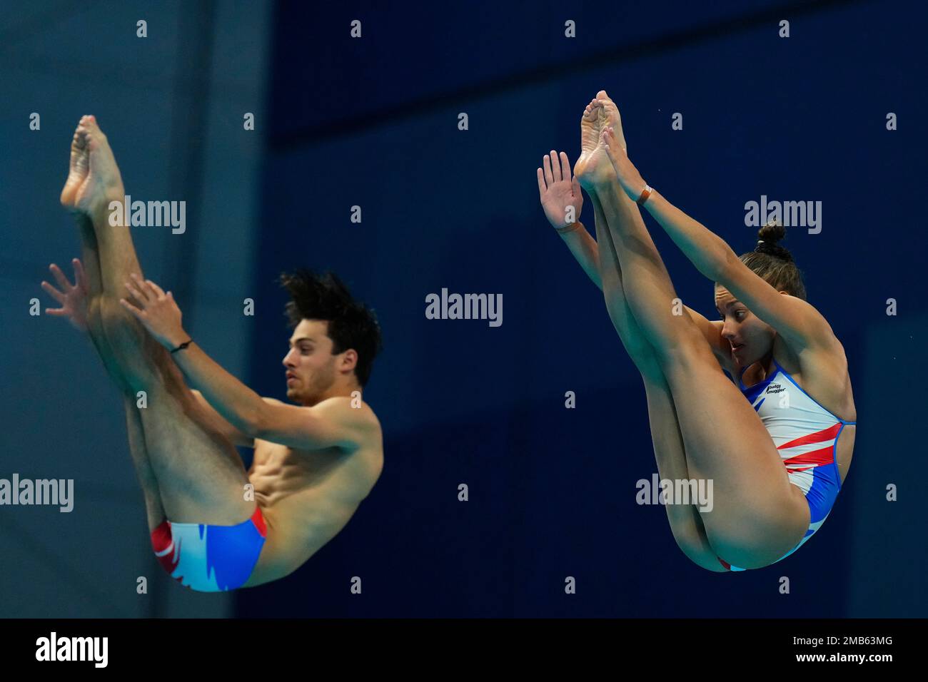 Nais Gillet and Jules Bouyer of France compete during the mixed diving ...