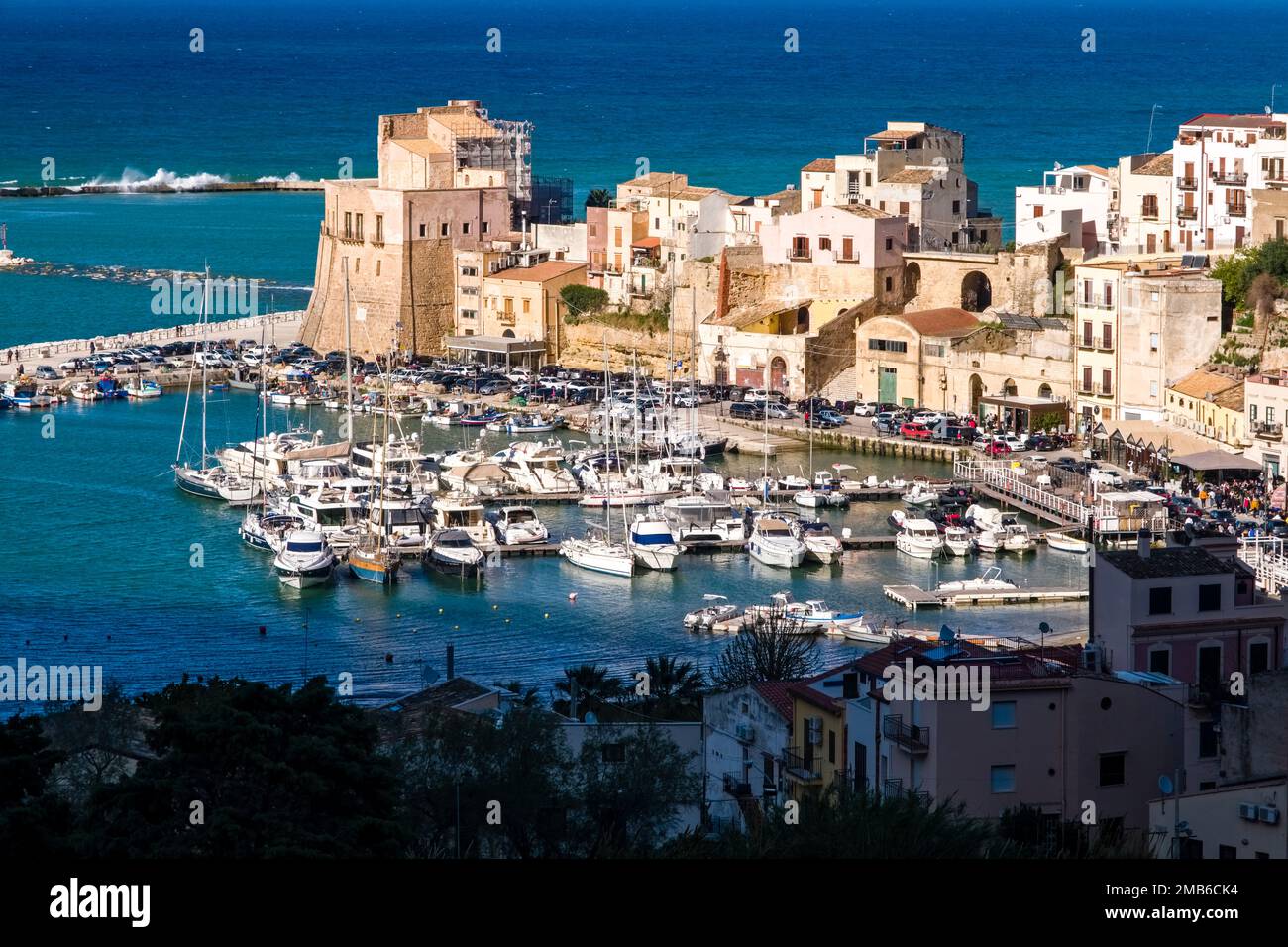 Aerial view on harbour and the old part of the town of Castellammare ...