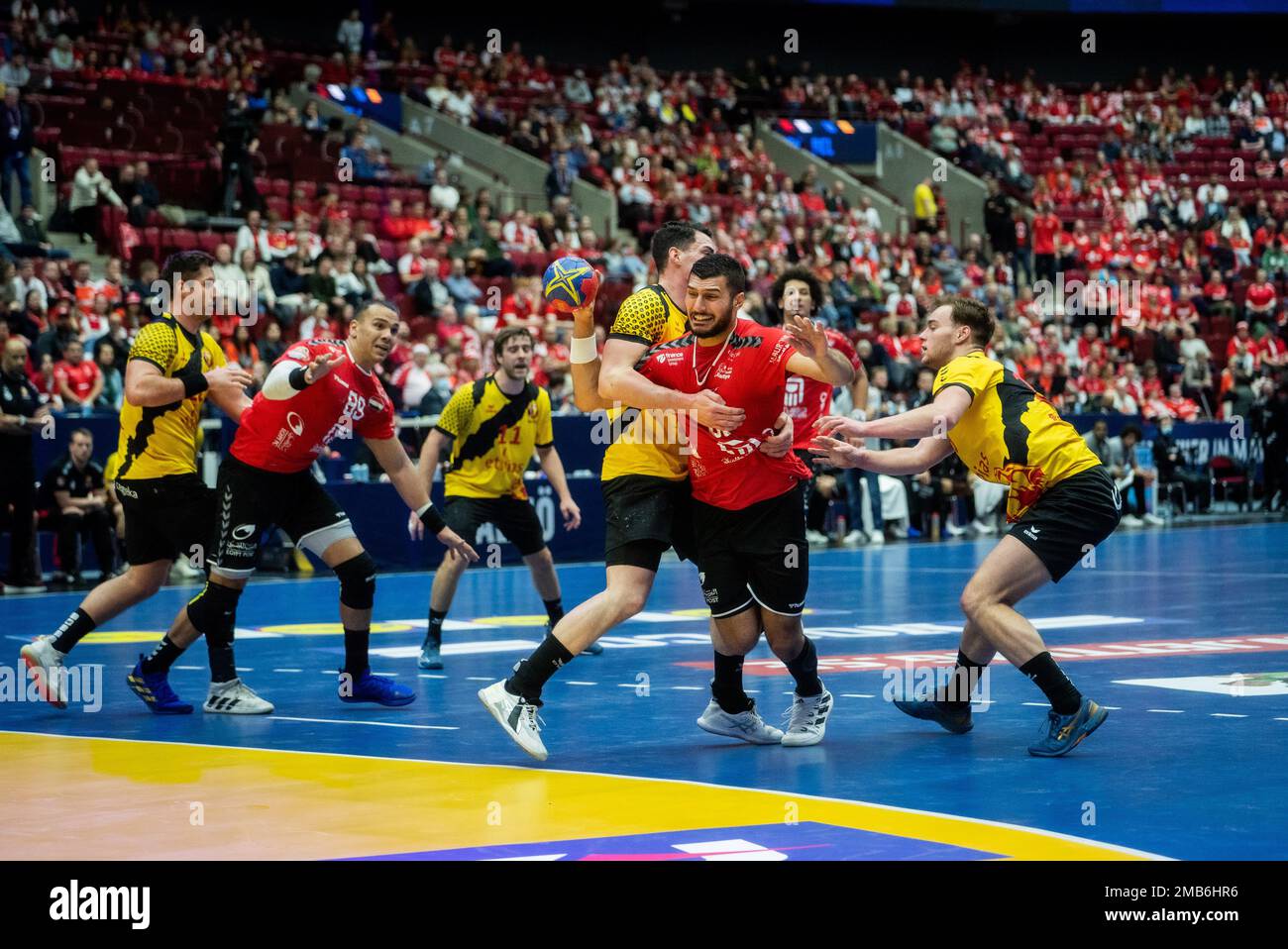 Malmo, Sweden. 19th Jan, 2023. Yehia Elderaa (39) of Egypt seen during the IHF World Handball Championship 2023 match between Egypt and Belgium at Malmö Arena in Malmö. (Photo Credit: Gonzales Photo/Alamy Live News Stock Photo