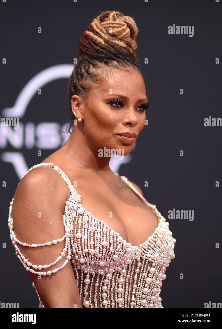 Eva Marcille arrives at the BET Awards on Sunday, June 26, 2022, at the
