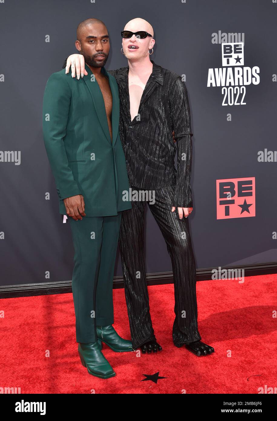 David Alan Madrick, left, and Shaun Ross arrive at the BET Awards on