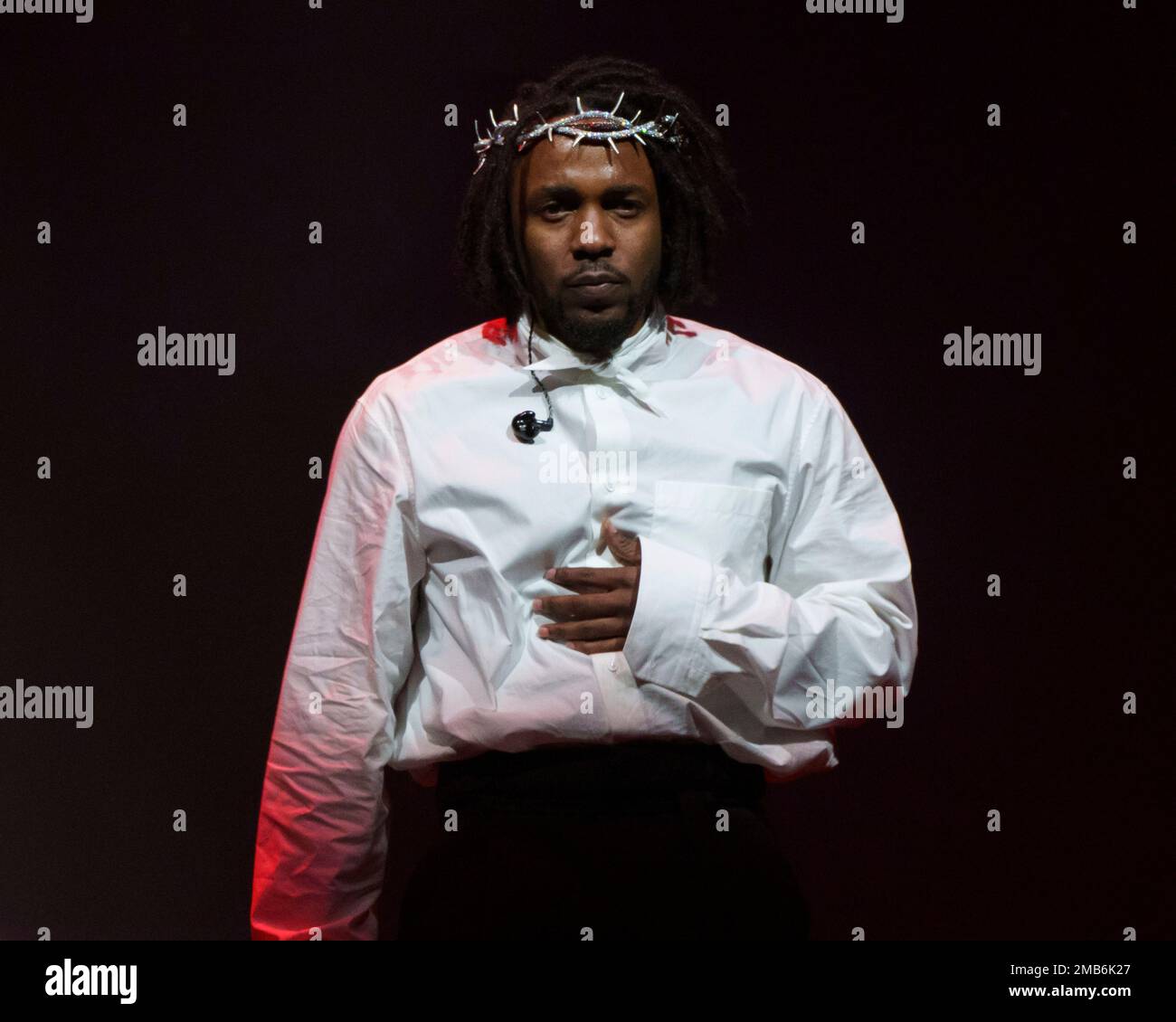 Kendrick Lamar performs at the Glastonbury Festival in Worthy Farm, Somerset, England, Sunday, June 26, 2022. (AP Photo/Scott Garfitt) Stock Photo