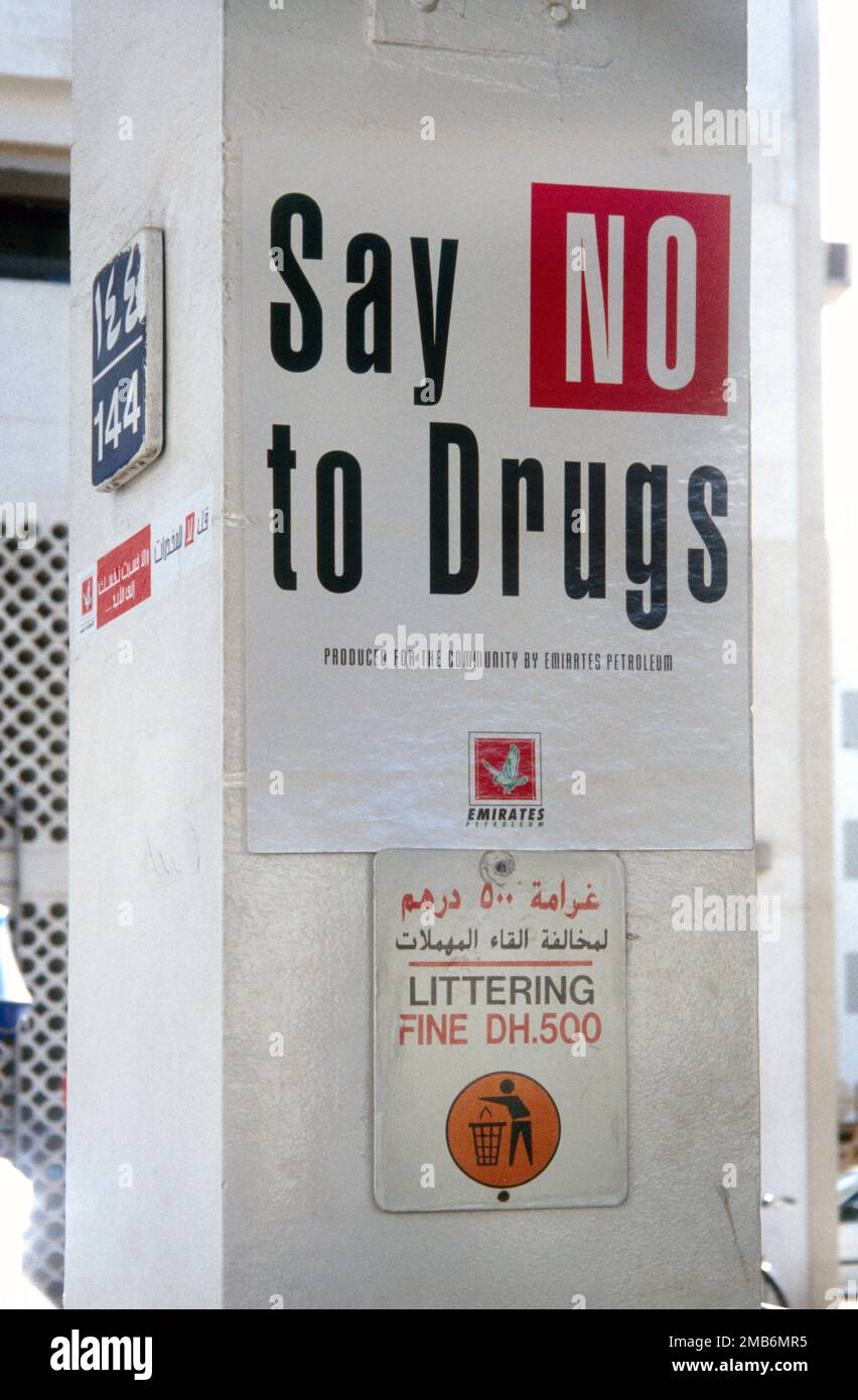 Dubai UAE Antidrug Notice and Notice for Littering at Petrol Station