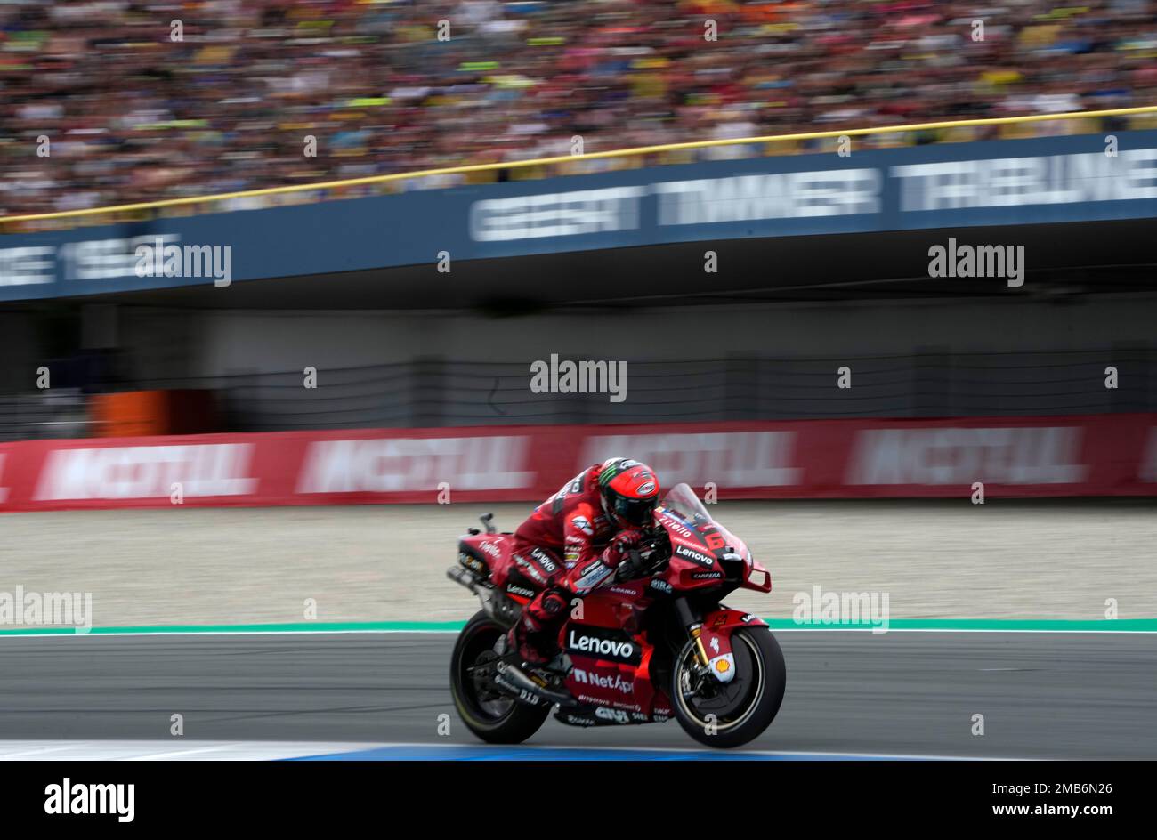 Italian rider Francesco Bagnaia of the Ducati Lenovo Team steers his ...
