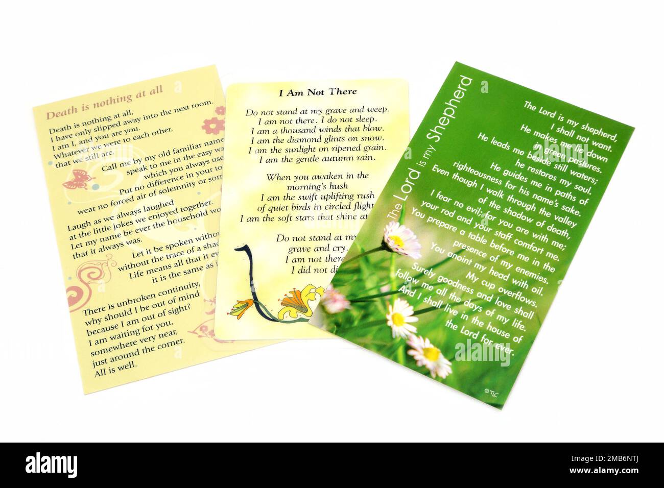 Prayer Cards The lord is my Shepherd Prayer and Death is Nothing at all and I Am not there Poems Stock Photo