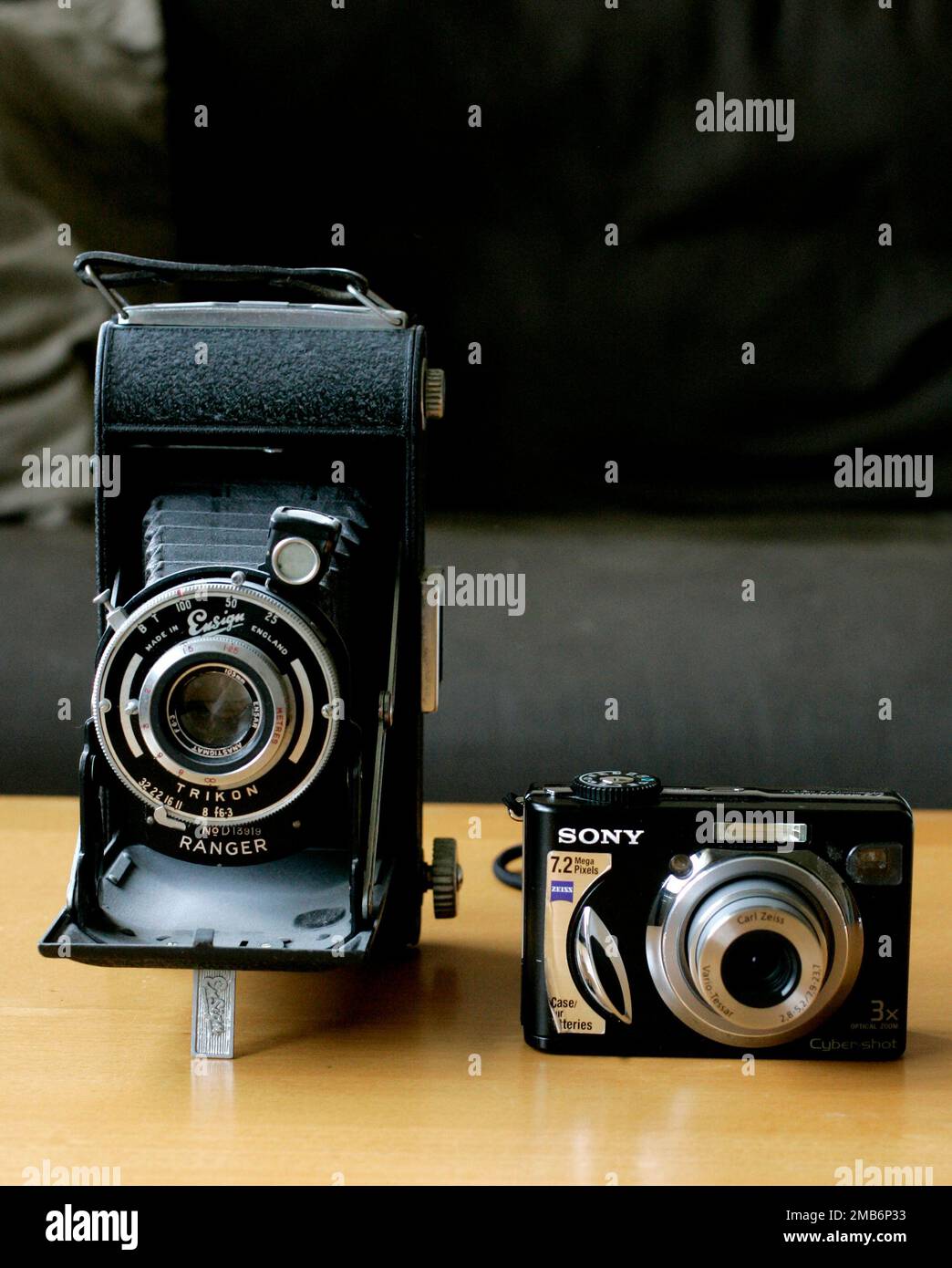 An old camera and a Sony digital camera Stock Photo Alamy