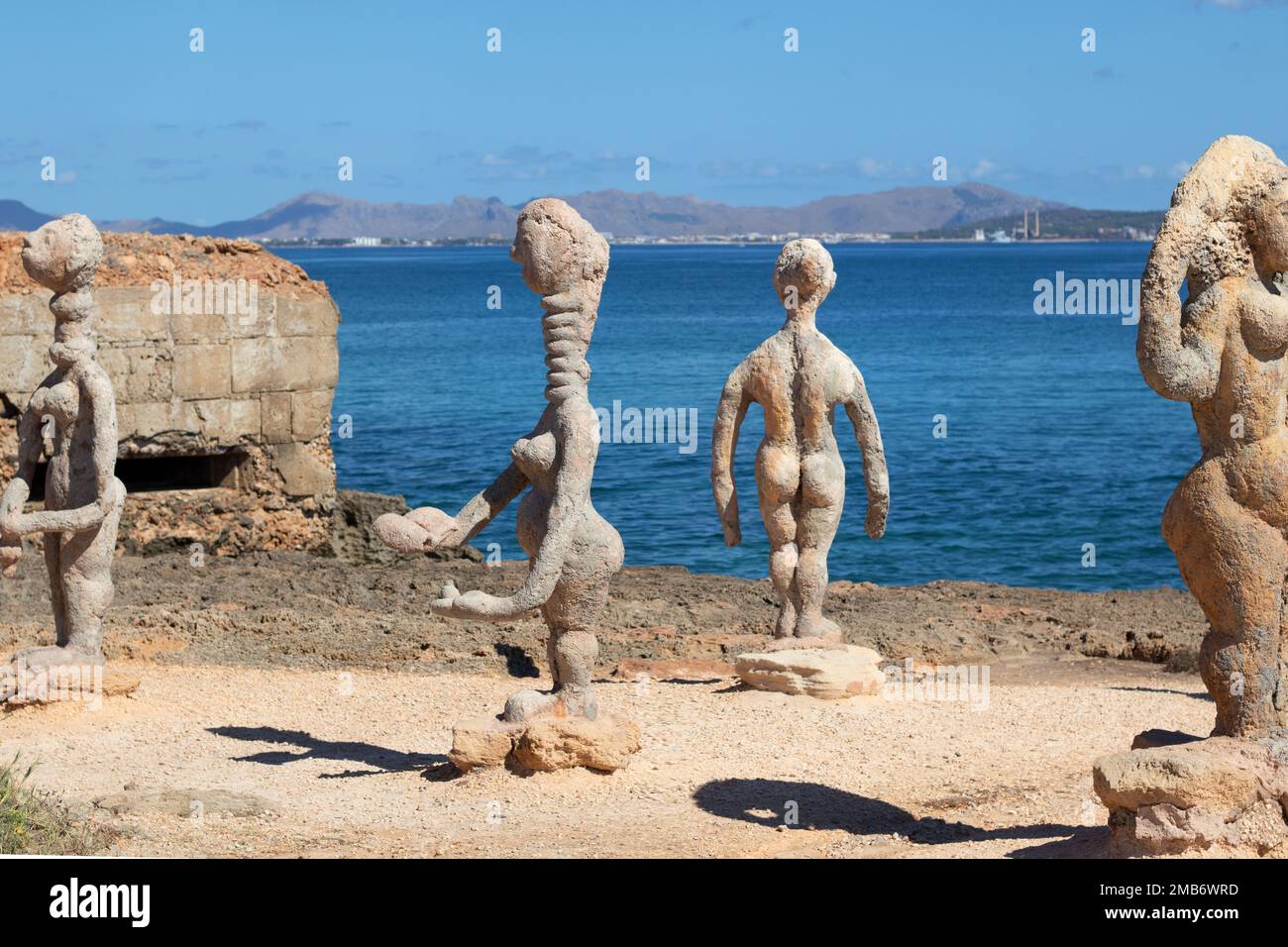 sculptures on the beach of Can Picafort Stock Photo Alamy