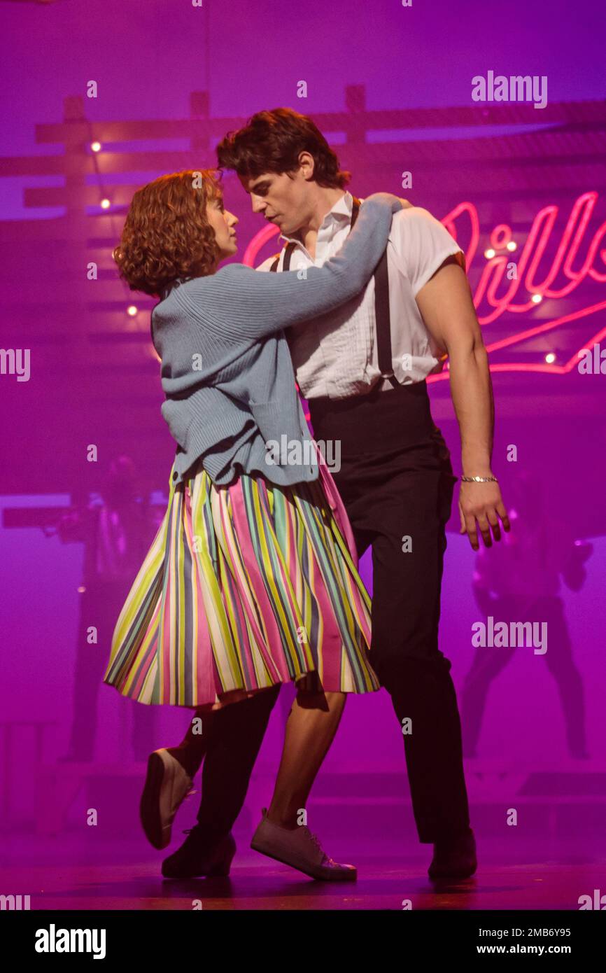 Dominion Theatre, London, UK. 20th January 2023.  'Dirty Dancing – The Classic Story on Stage' cast, inc.  Kira Malou as Frances ‘Baby’ Houseman and Michael O’Reilly as Johnny Castle performing at West End’s Dominion Theatre. Following its record-breaking run last year, Dirty Dancing - The Classic Story On Stage returns to the West End until 29th April. Photo by Amanda Rose/Alamy Live News Stock Photo