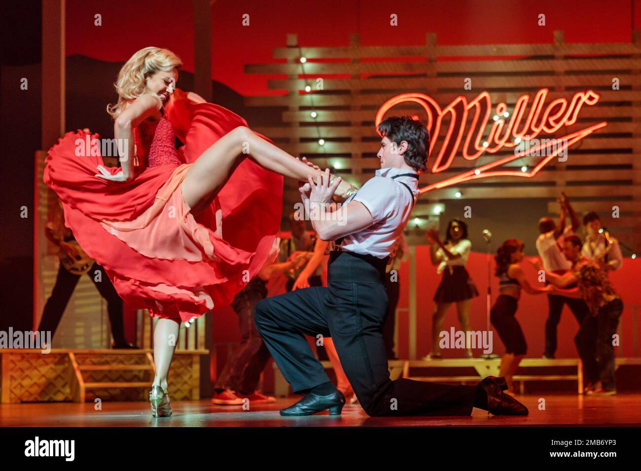 Dominion Theatre, London, UK. 20th January 2023.  'Dirty Dancing – The Classic Story on Stage' cast, inc, Charlotte Gooch as Penny Johnson and Michael O’Reilly as Johnny Castle performing at West End’s Dominion Theatre. Following its record-breaking run last year, Dirty Dancing - The Classic Story On Stage returns to the West End until 29th April. Photo by Amanda Rose/Alamy Live News Stock Photo