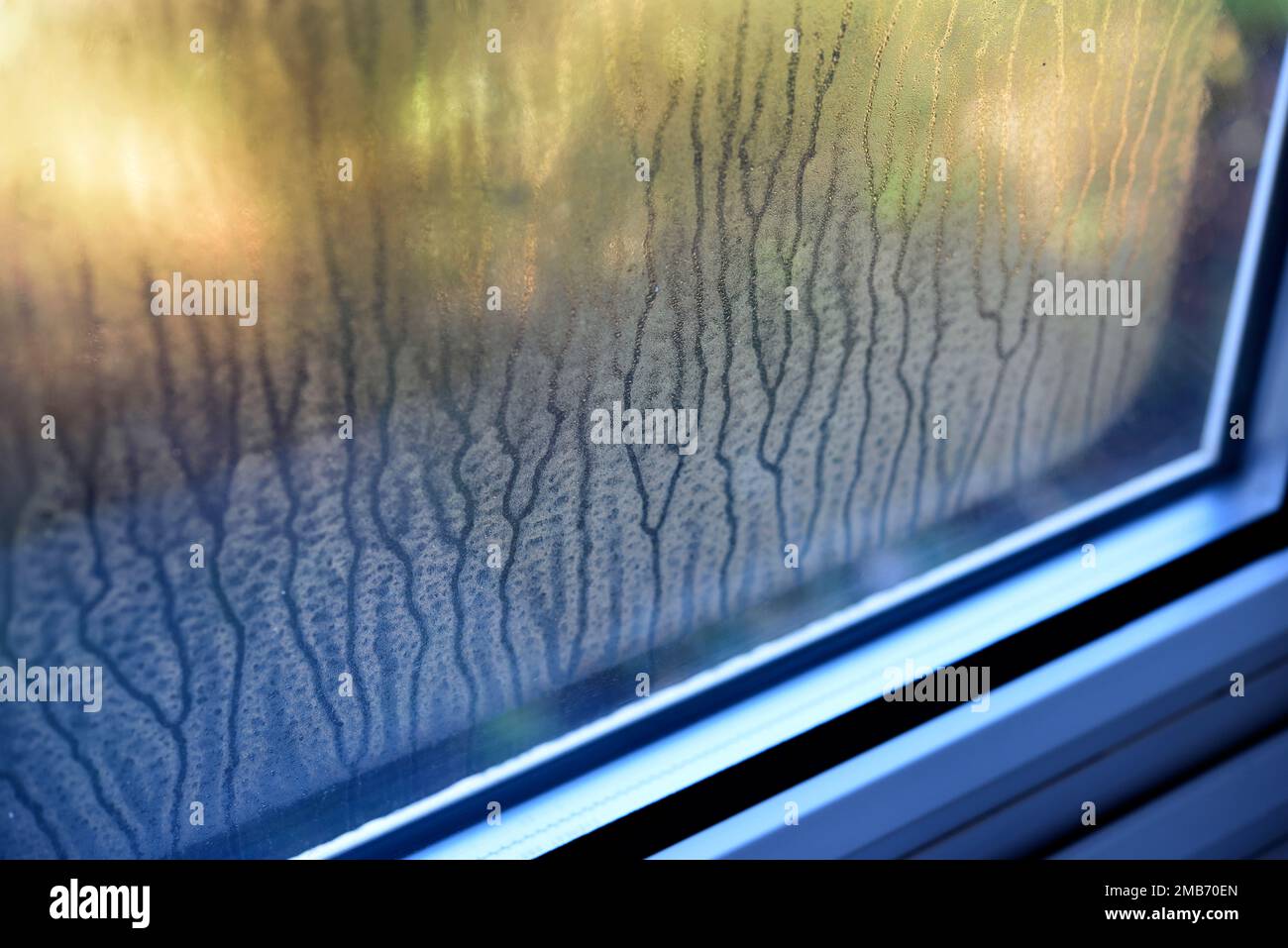 Condensation on double glazed window Stock Photo