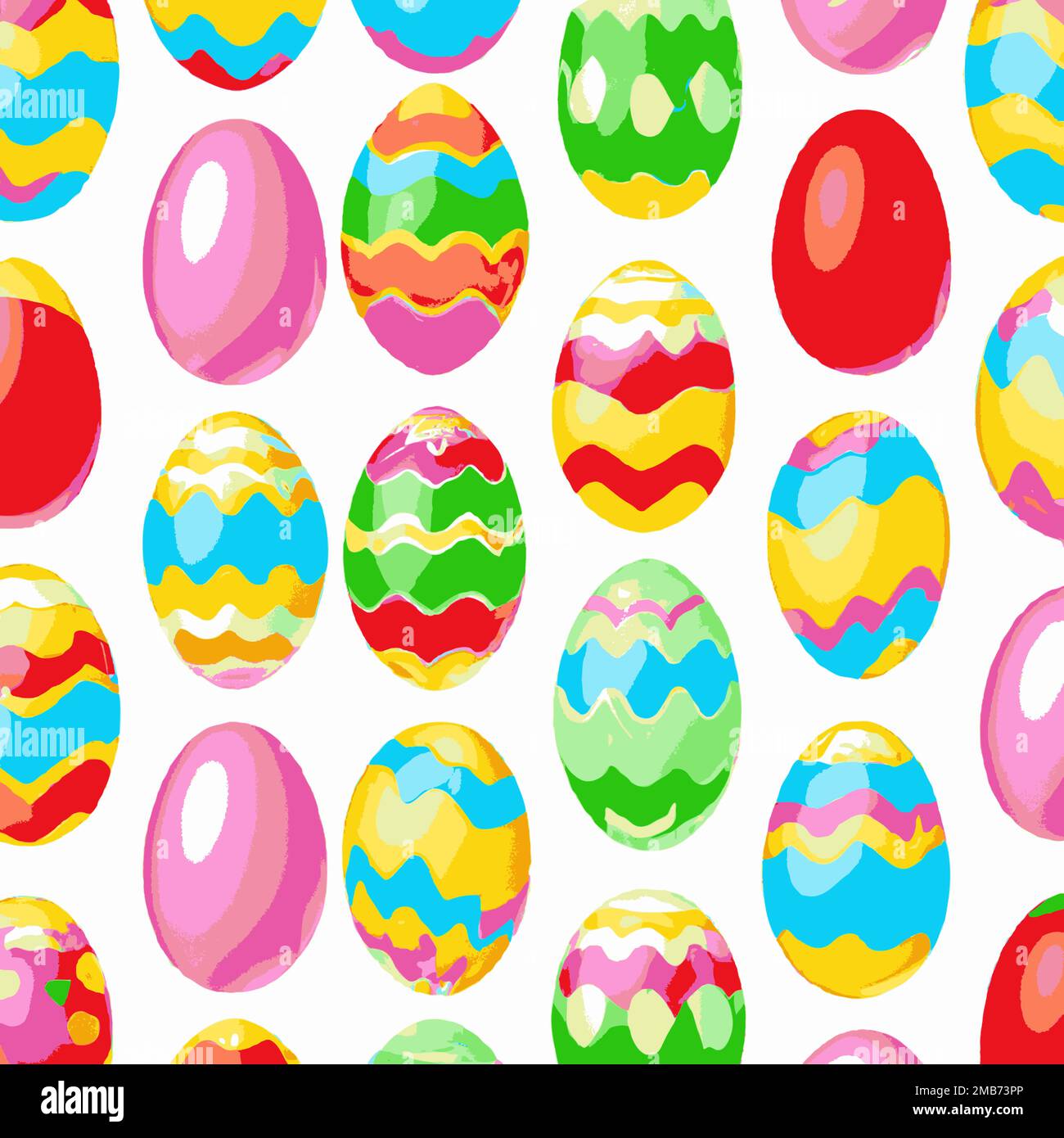 Illustration of many colorful decorated Easter eggs background pattern, red, yellow, green, blue, bright and pastel Stock Vector