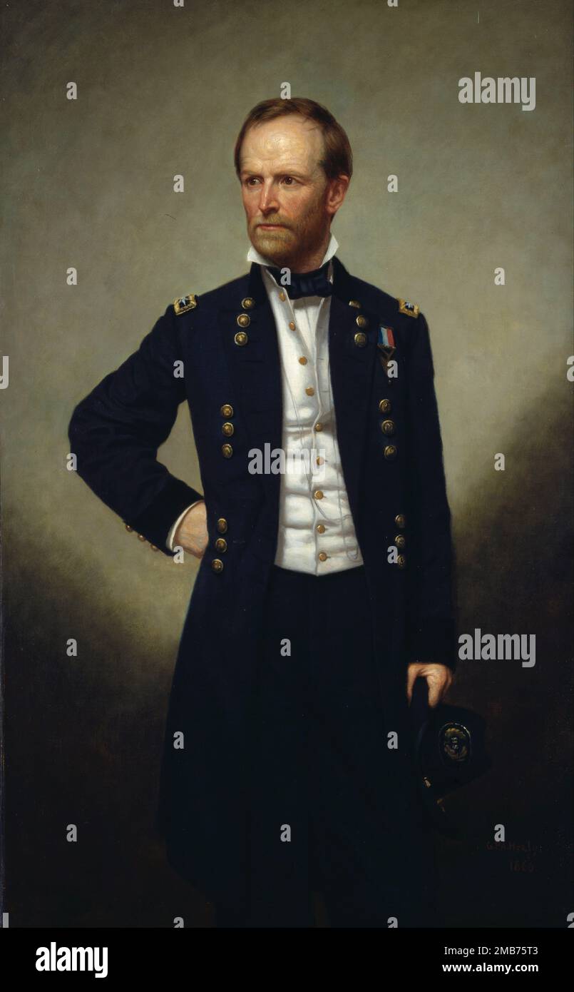 General William Tecumseh Sherman  who was a leading general in the US Army (aka the Union Army) during the American Civil War' Portrait by Peter Alexander Healey. Stock Photo