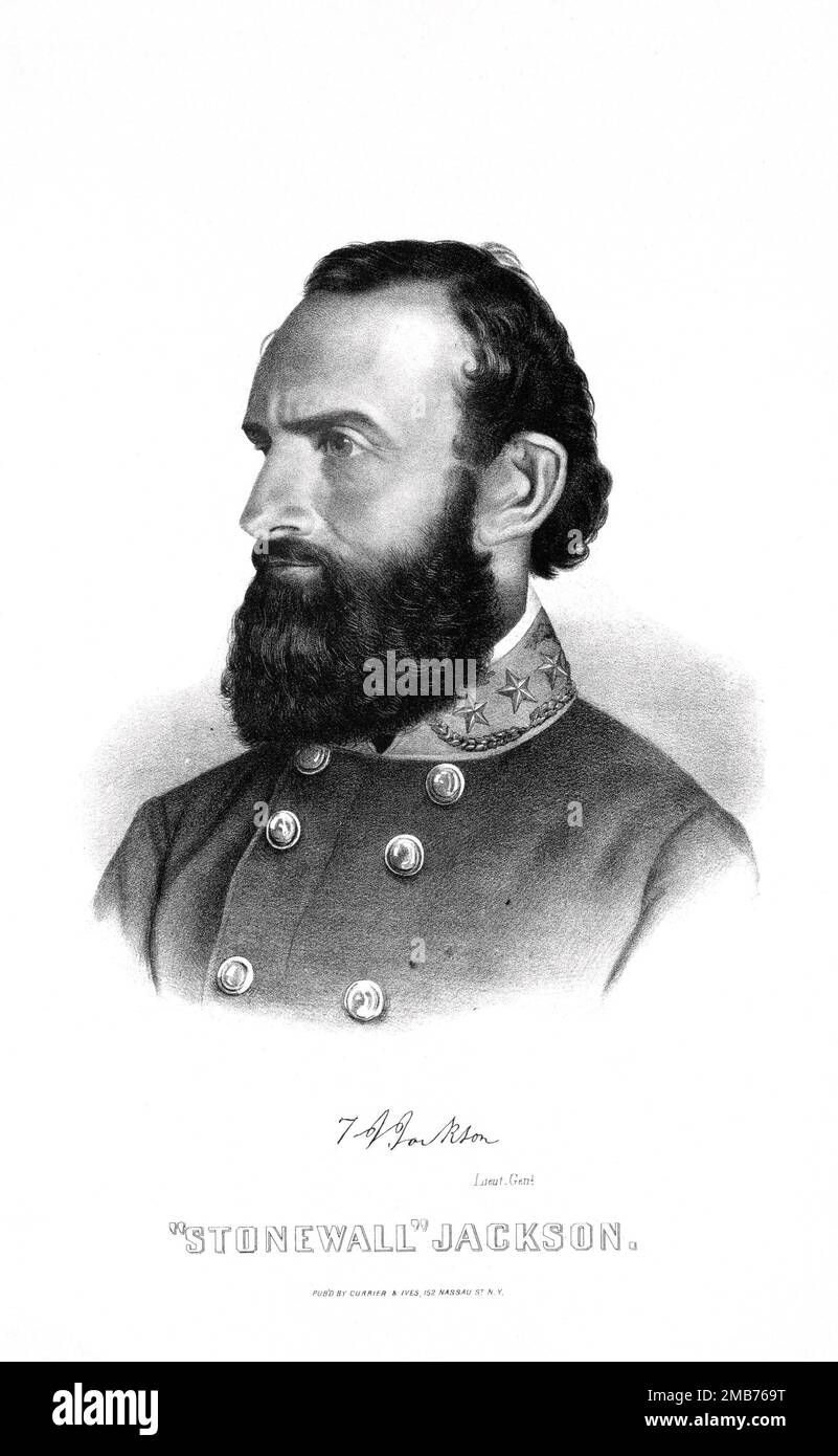 A portrait of the Confederate Army leader General Thomas Jackson. He went on to achieve great reknown leading teh Confederate Army during the American civil War, under the nickname Stonewall Jackson Stock Photo