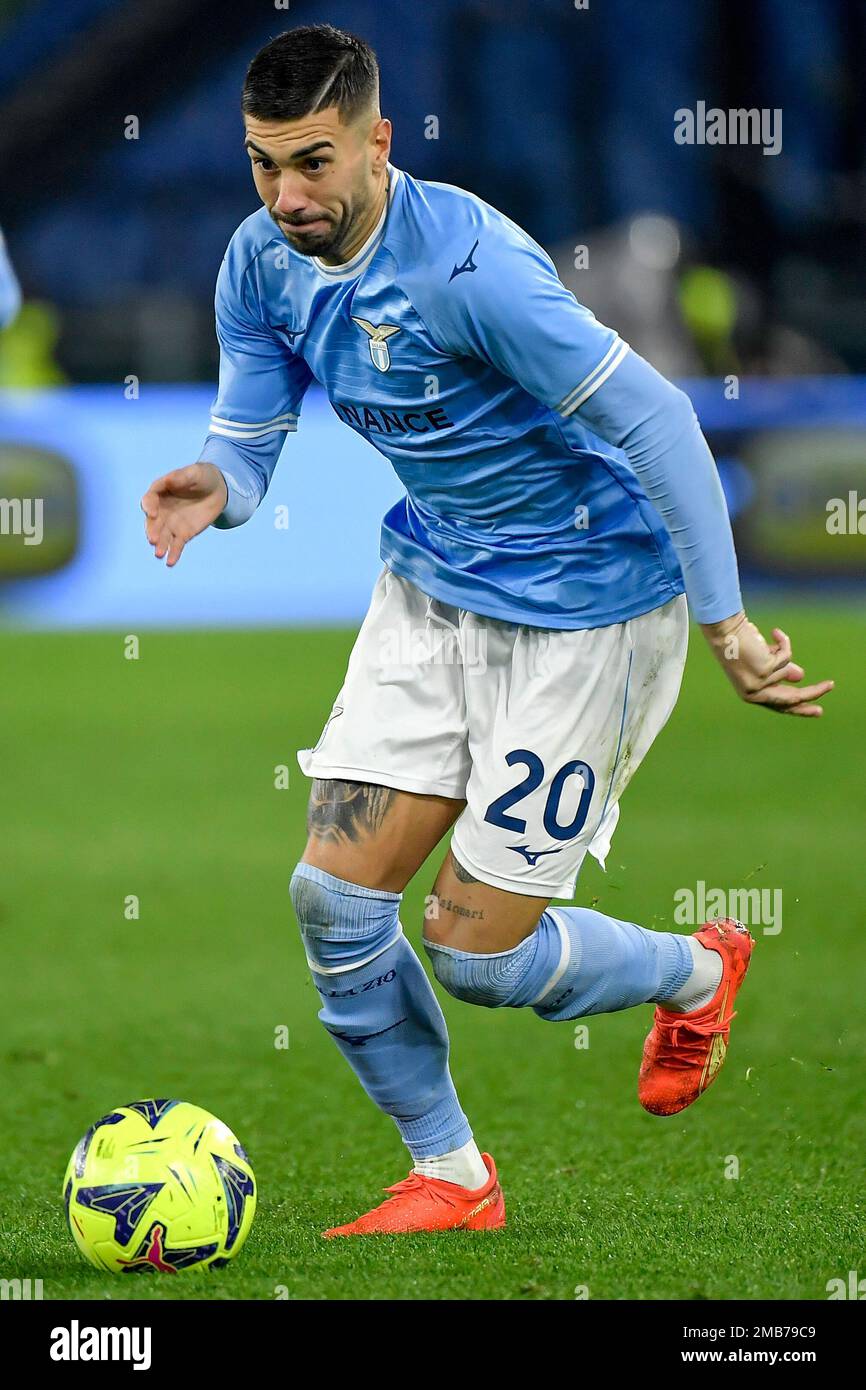 Mattia Zaccagni of SS Lazio in action during the Italy Cup football match between SS Lazio and Bologna FC at Olimpico stadium in Rome (Italy), January Stock Photo