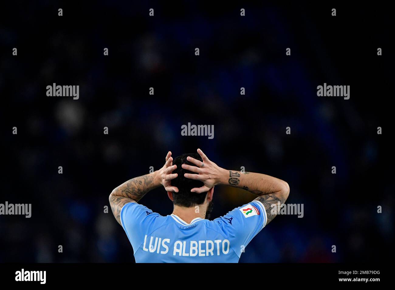Luis Alberto of SS Lazio reacts during the Italy Cup football match between SS Lazio and Bologna FC at Olimpico stadium in Rome (Italy), January 19th, Stock Photo