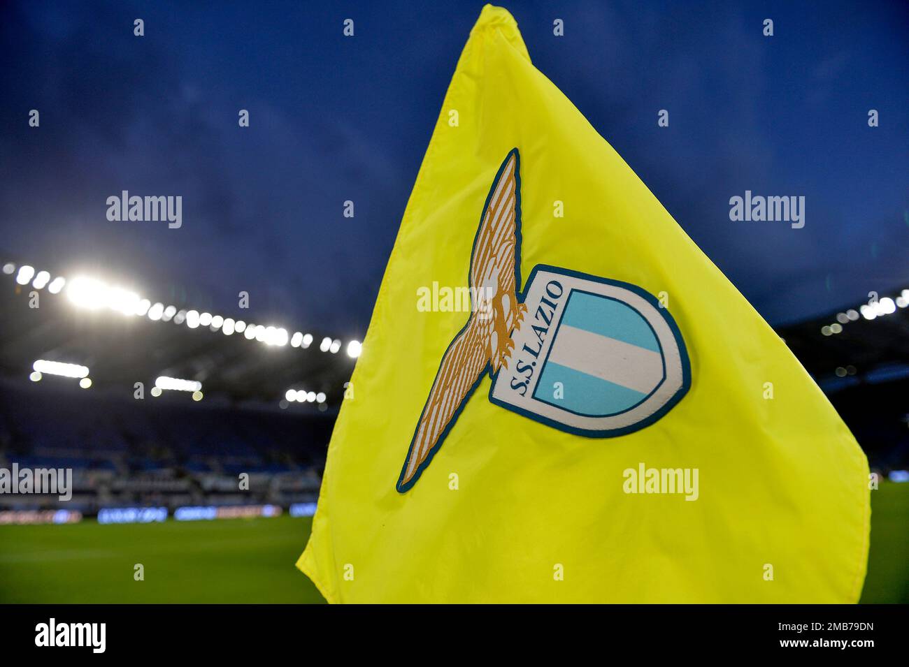 SS Lazio logo printed on a corner flag is seen during the Italy Cup football match between SS Lazio and Bologna FC at Olimpico stadium in Rome (Italy) Stock Photo