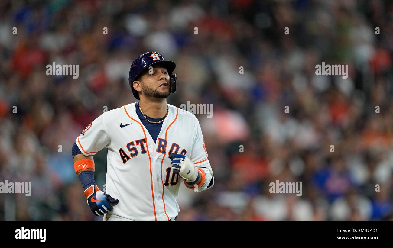 Houston Astros' Yuli Gurriel runs up the first base line against the Los  Angeles Angels during the second inning of a baseball game Friday, July 1,  2022, in Houston. (AP Photo/David J.