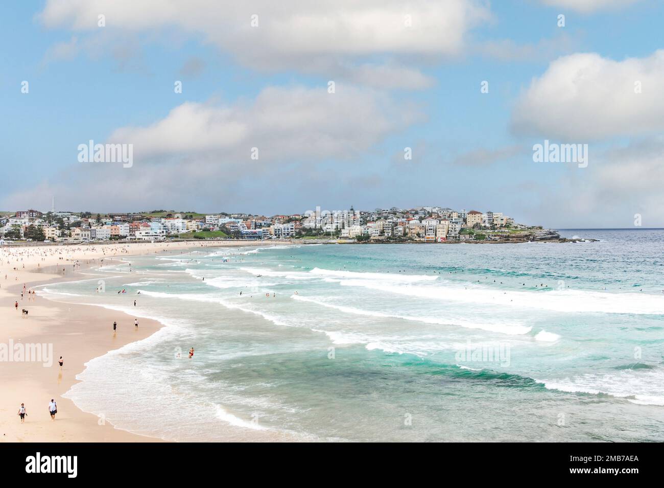 Bondi Beach, Sydney  Australia - February 2, 2017: View of the beach. Bondi Beach is one of Australia’s most iconic beaches. Stock Photo