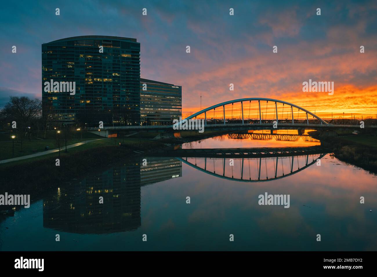 Sunset view over the Scioto River, Columbus, Ohio Stock Photo