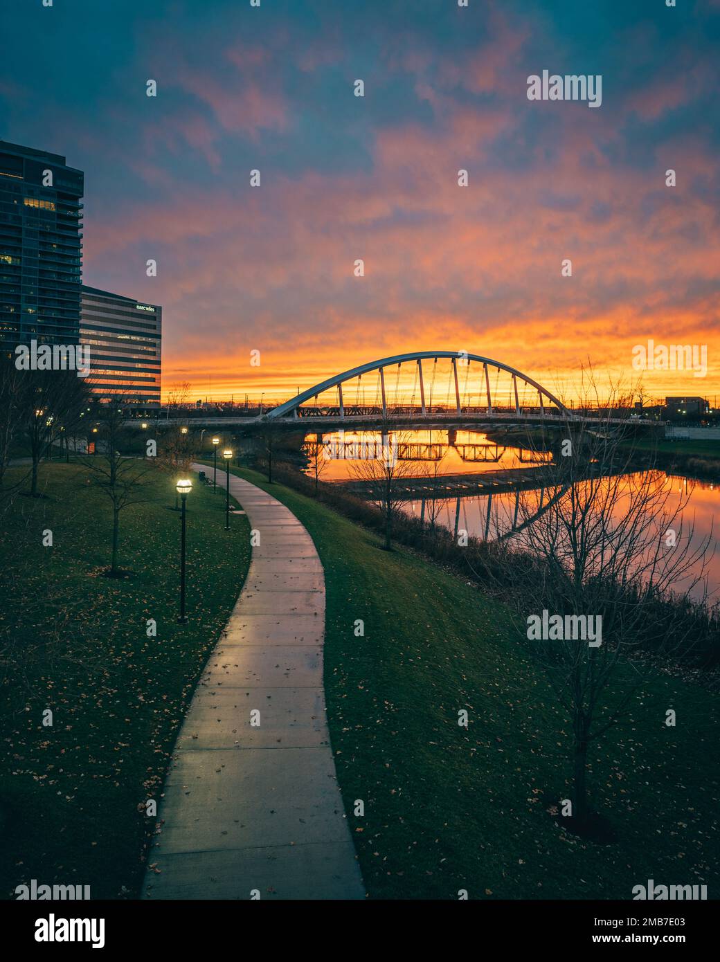 Sunset view over the Scioto River, Columbus, Ohio Stock Photo