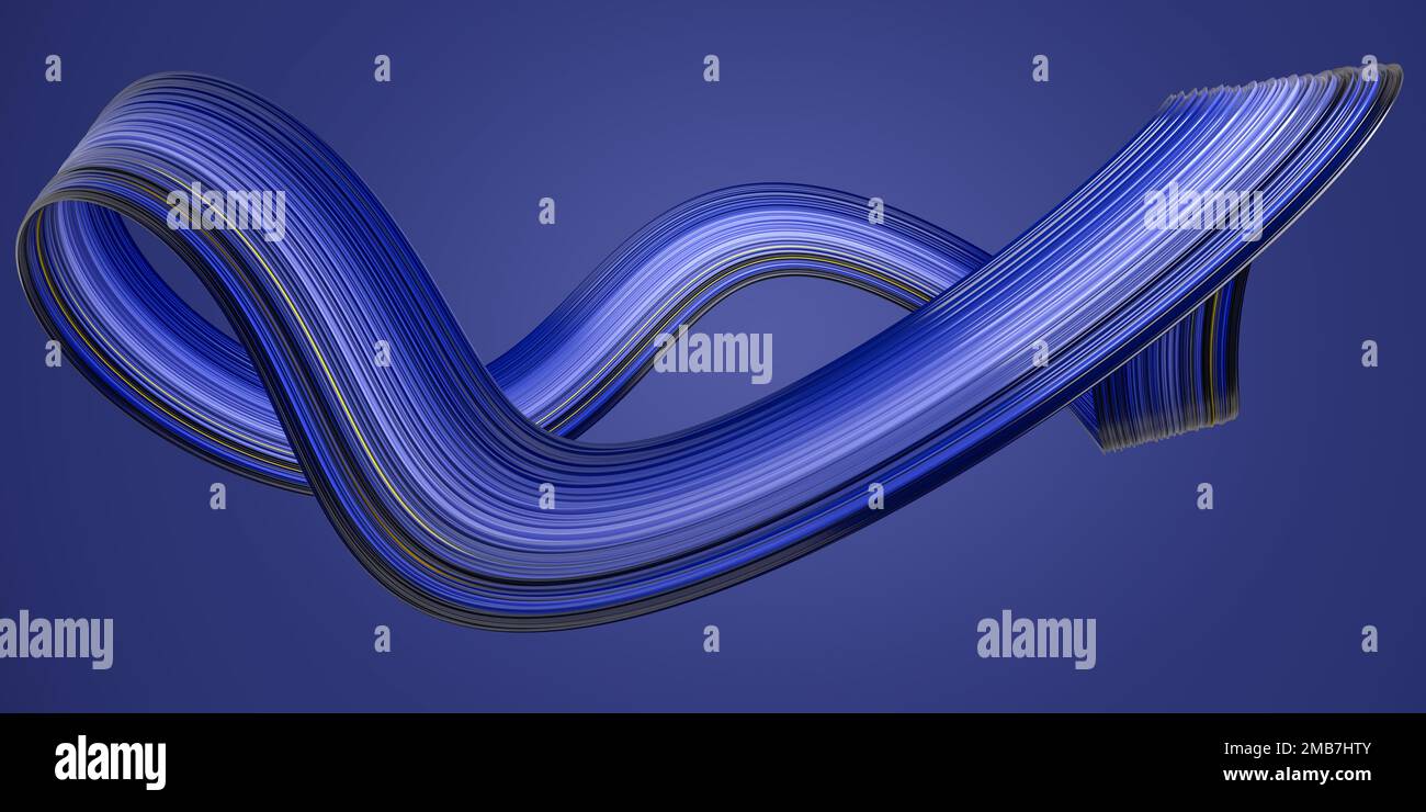 Multicolored curved ribbon shape in blue tones with yellow lines. Blue