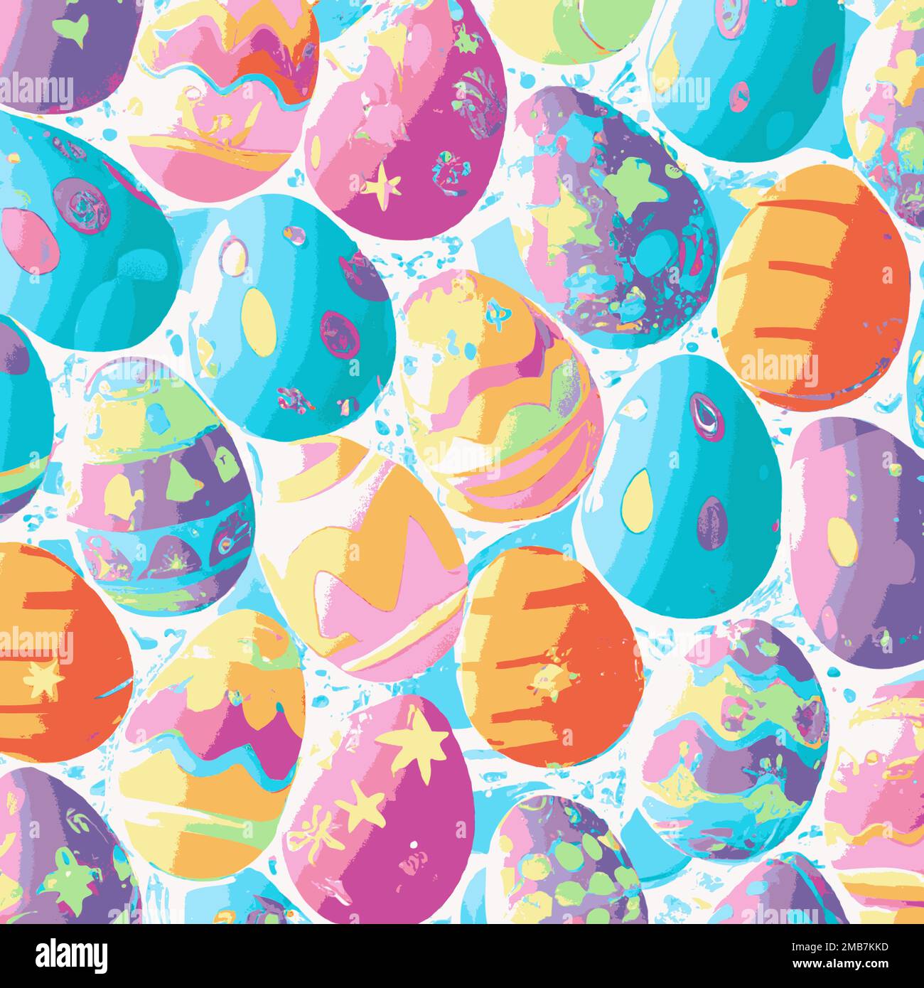 Illustration of many colorful decorated Easter eggs background pattern, red, yellow, green, blue, bright and pastel Stock Vector