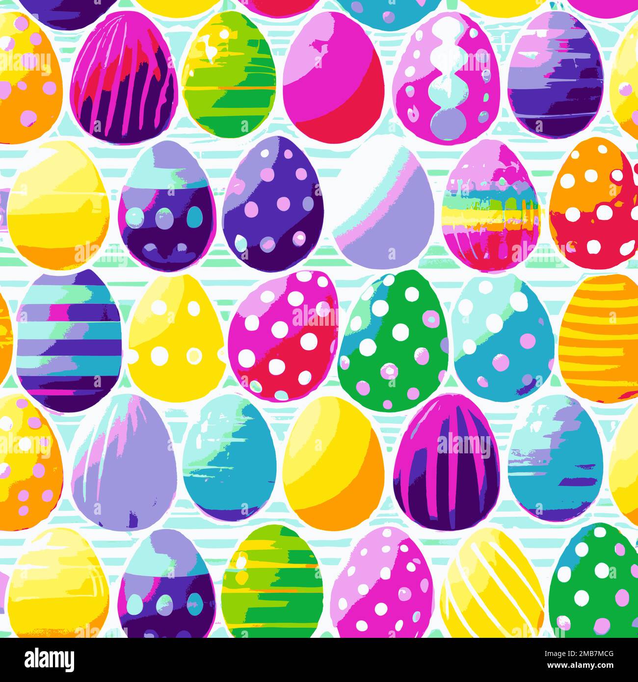 Illustration of many colorful decorated Easter eggs background pattern, red, yellow, green, blue, bright and pastel Stock Vector