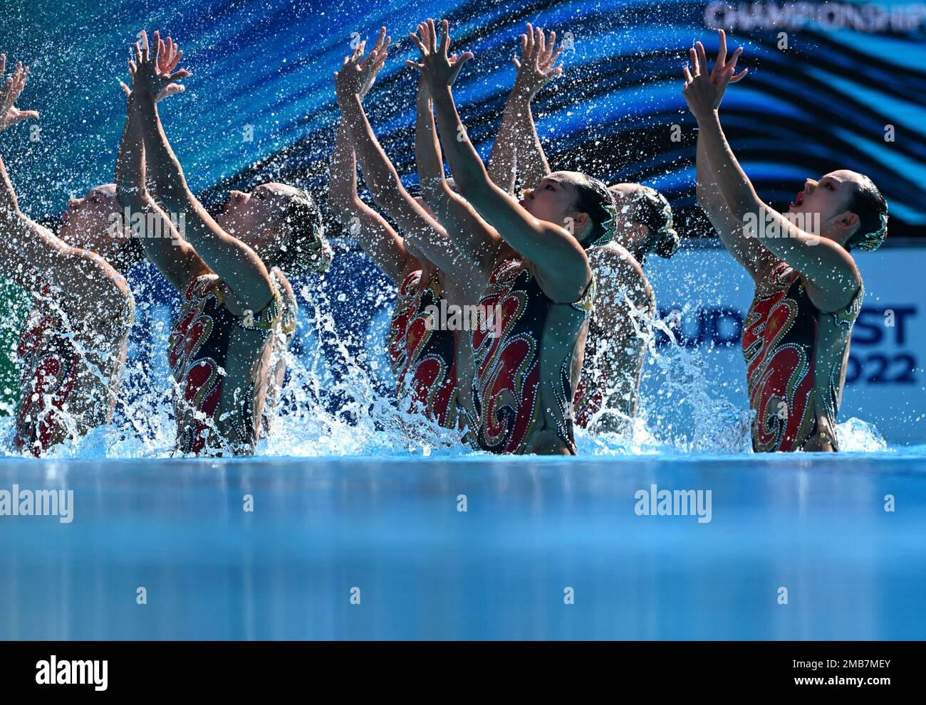 China team perform their routine in the artistic swimming team technical final at the 19th FINA World Championships in Budapest, Hungary, Tuesday, June 21, 2022