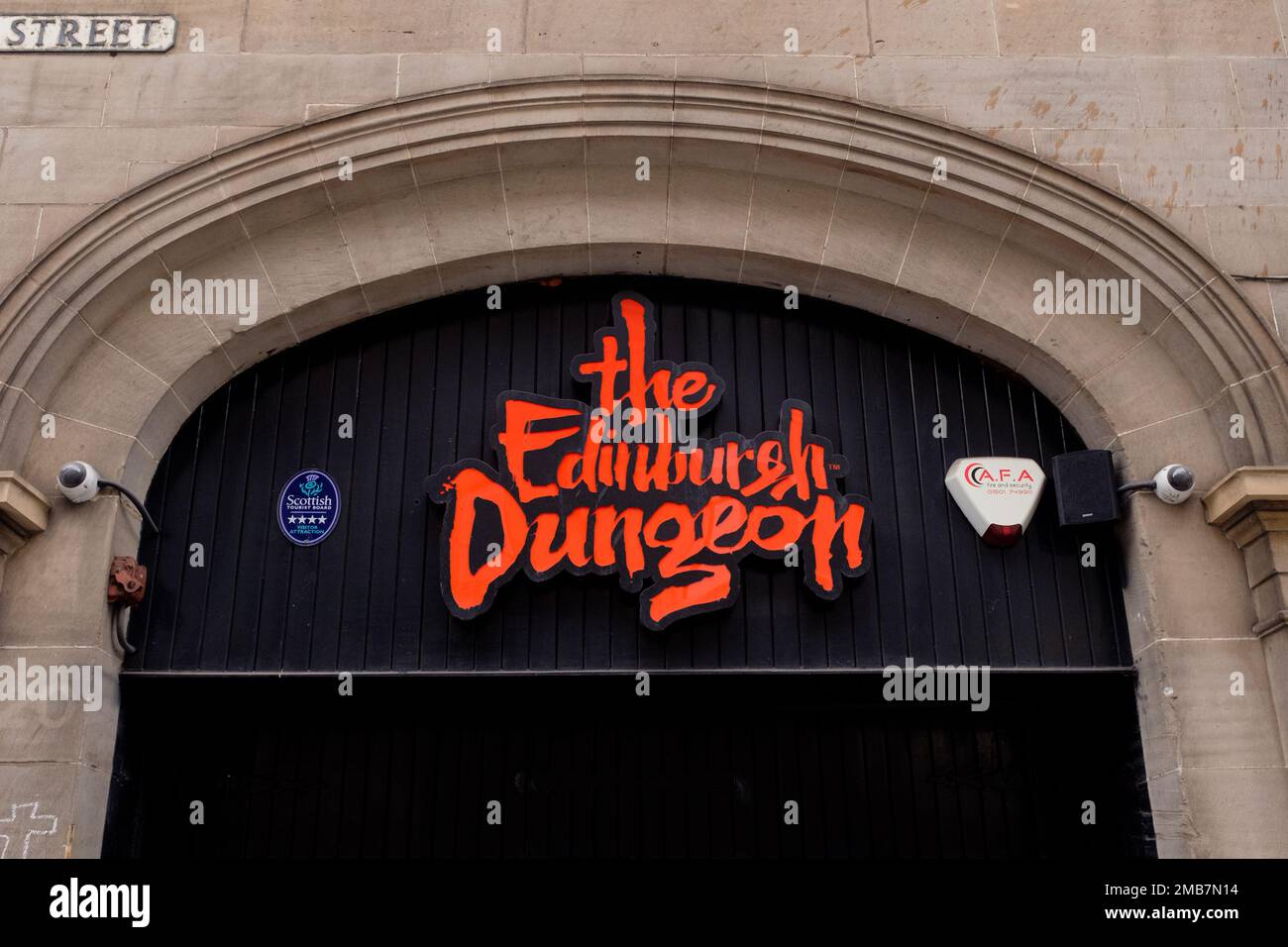 Edinburgh Scotland: 9th June 2022: the Edinburgh Dungeon exterior signage Stock Photo