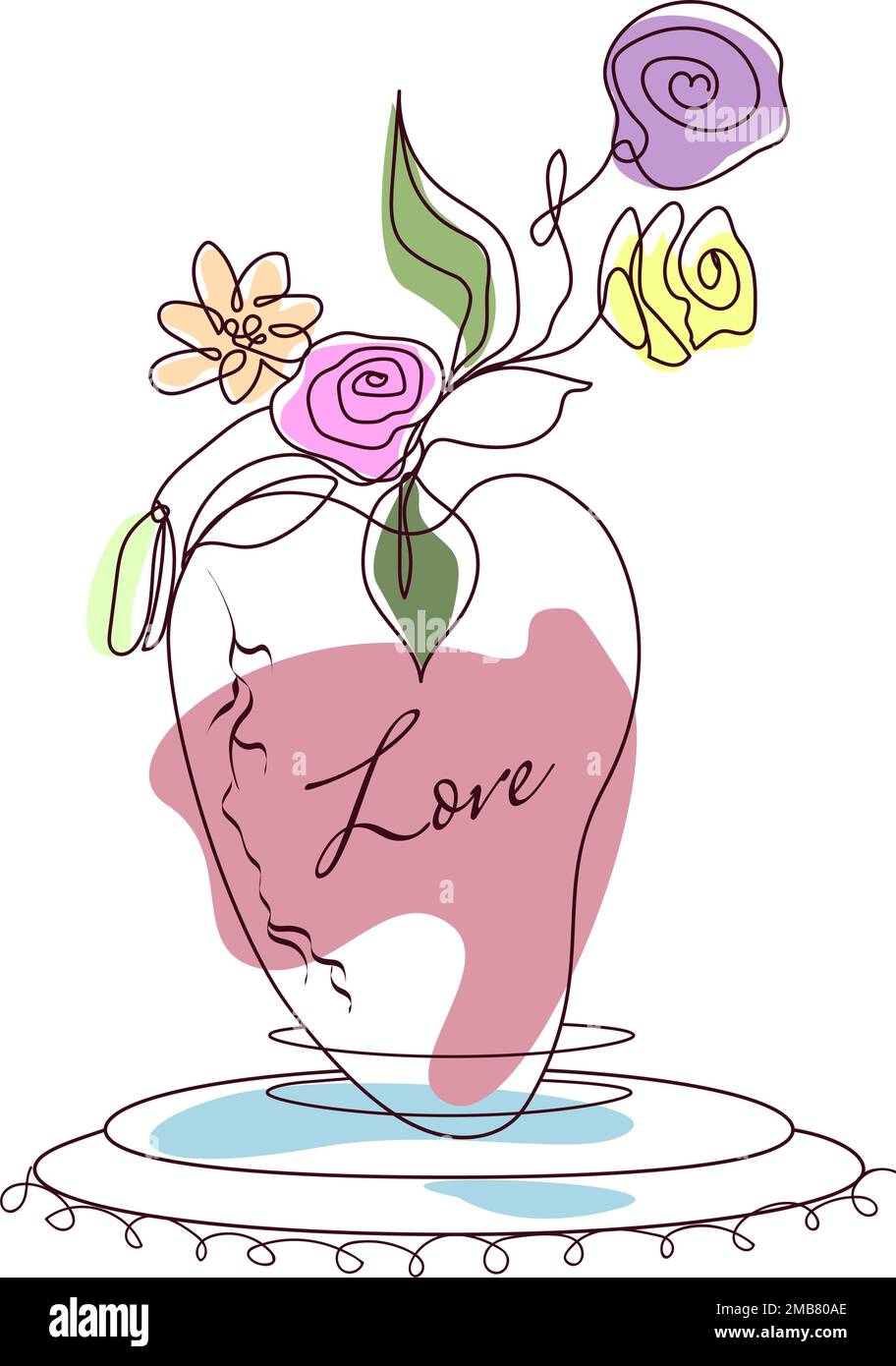 Vector illustrations of love, a heartshaped vase with flowers and