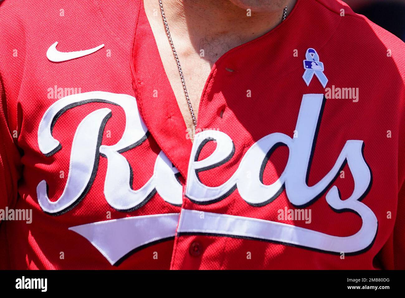 A powder-blue ribbon is displayed on the uniform of Cincinnati