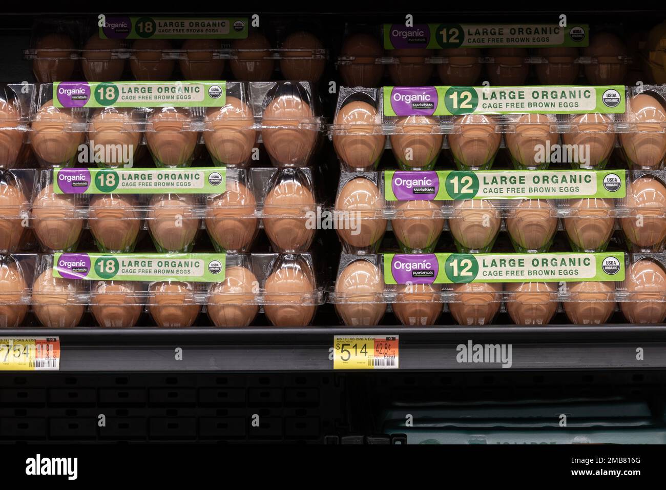 Indianapolis Circa January 2023 Egg display at Walmart. Egg prices