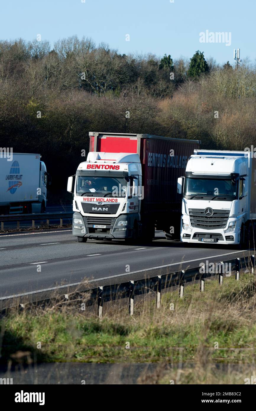 Lorries on the M40 motorway, Warwickshire, UK Stock Photo