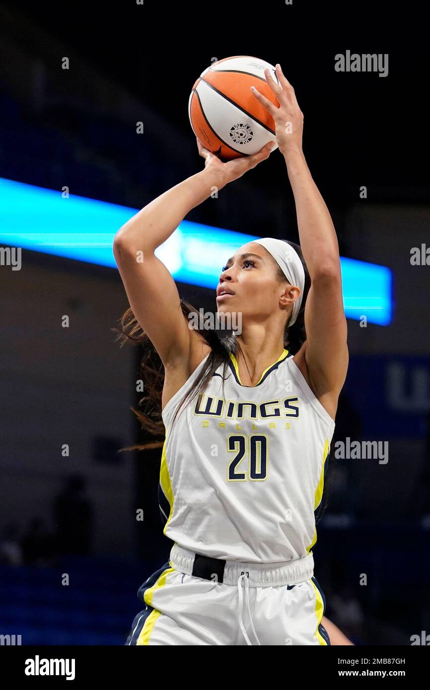Dallas Wings forward Isabelle Harrison takes a shot during a WNBA