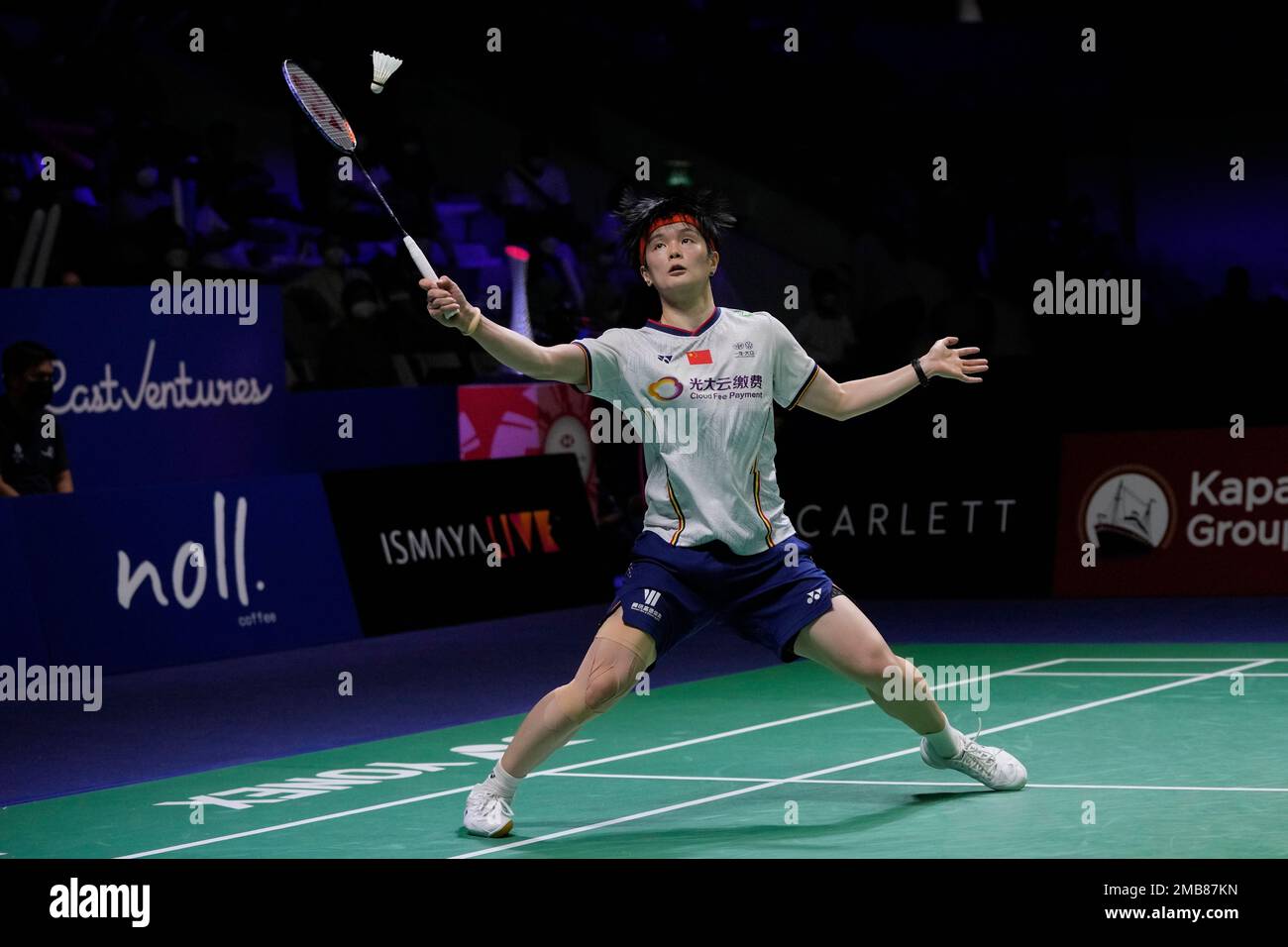 Chinas Wang Zhi Yi plays a shot against her compatriot He Bing Jiao during their womens singles semifinal match at Indonesia Open badminton tournament at Istora Gelora Bung Karno Stadium in Jakarta,