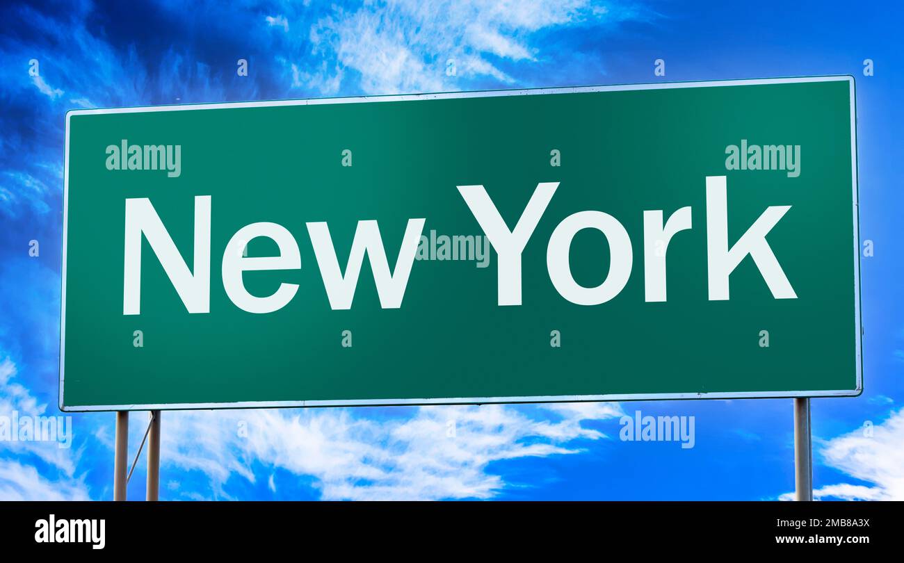 Road sign informing of the entrance to the city of New York. Stock Photo