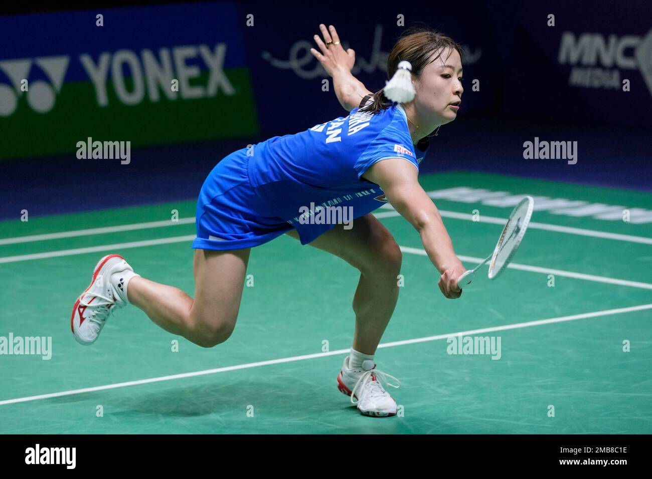 Japans Nozomi Okuhara competes against Chinas Chen Yu Fei during their womens singles quarterfinal match at Indonesia Open badminton tournament at Istora Gelora Bung Karno Stadium in Jakarta, Indonesia, Friday, June 17,