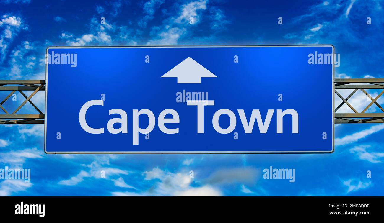 Road sign indicating direction to the city of Cape Town Stock Photo Alamy
